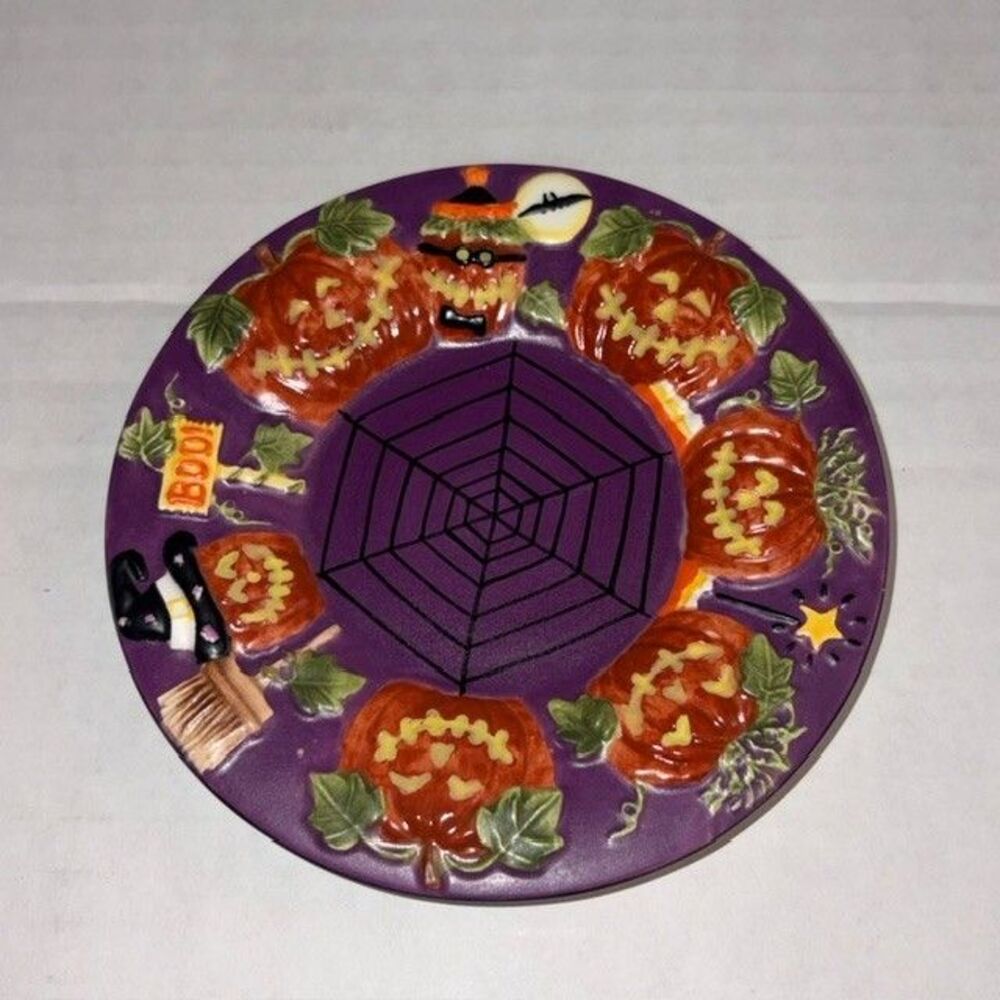 Yankee Candle Halloween Jack O Lantern Pumpkin 8" Glow In The Dark Candle Plate